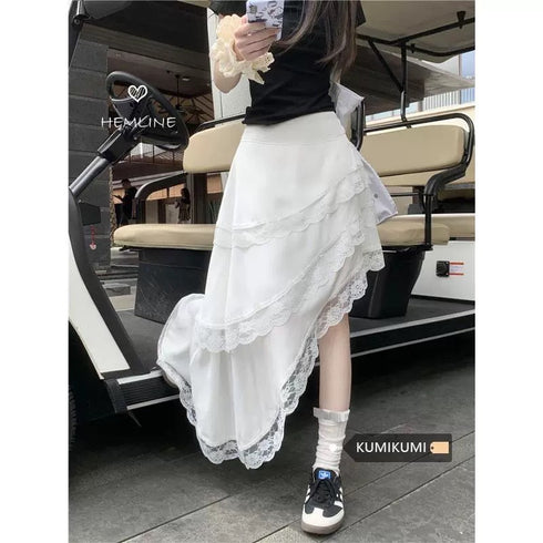 Ladies Vintage Asymmetrical Lacey Border Skirts
